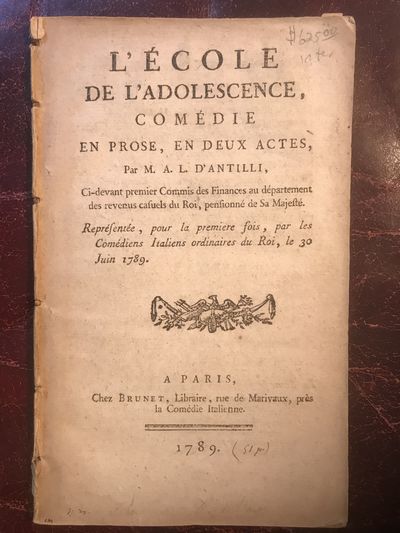 Image for L' Ecole De L'Adolescence, Comedie En Prose En Deux Actes Original 1789 Paris Edition